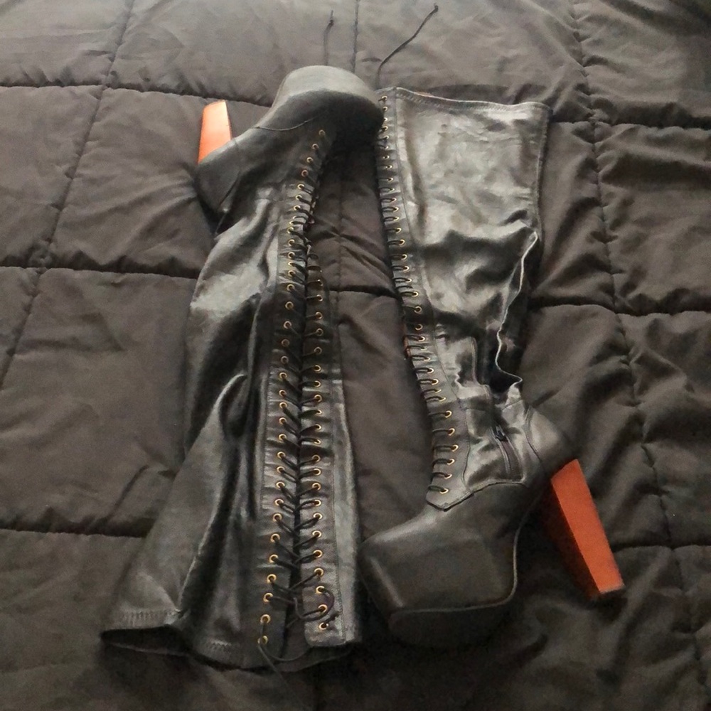 Thigh  high lace up platform boots
